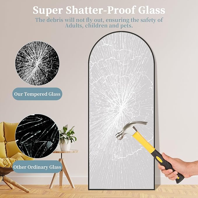 Full Length Mirror with Stand, 58"x18" Arched Full Body Mirror, Large Stand Up Aluminum Frame Floor Freestanding Hanging Leaning Mounted for Bedroom Living Room Entryway Gold