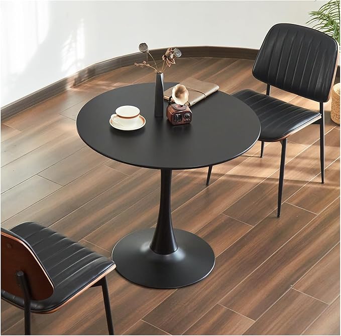 Round Dining Table, 31.5" Circle Tulip Table with Thickened Tabletop & Metal Pedestal, Mid Century Modern Bistro Table for Kitchen, Small Places, Living Room, Cafe (Black)