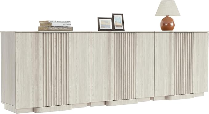 Yechen Buffet Cabinet with Storage, 94.5" Accent Sideboard Modern Credenza Set of 3 with Doors & Adjustable Shelves Fluted Media Console Wood Coffee Bar Table for Living Kitchen Dining Room