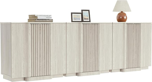 Yechen Buffet Cabinet with Storage, 94.5" Accent Sideboard Modern Credenza Set of 3 with Doors & Adjustable Shelves Fluted Media Console Wood Coffee Bar Table for Living Kitchen Dining Room