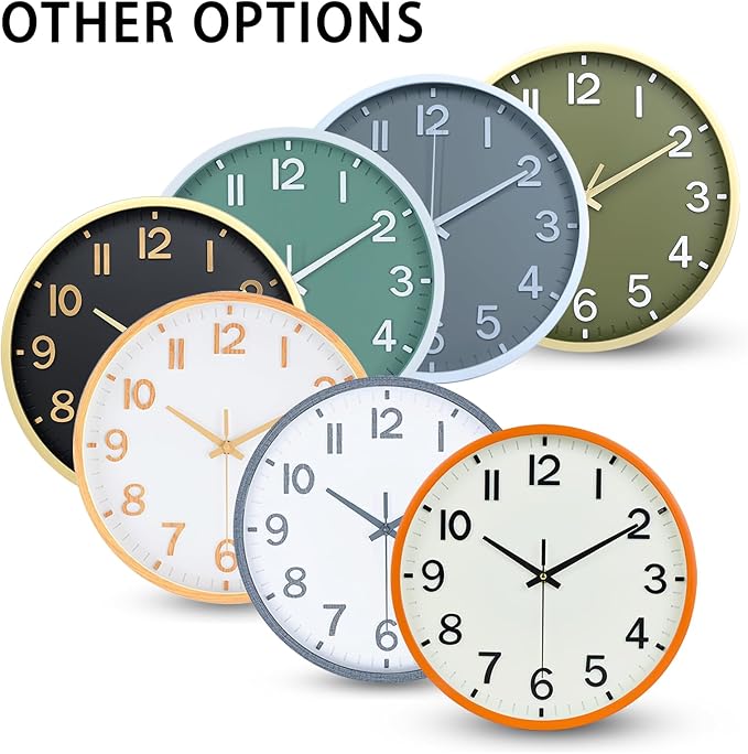 Wall Clocks Battery Operated 12 inch Modern Wall Clock,Silent Non Ticking Wall Clock for Living Room Bedroom Kitchen Office Classroom Decor (Beige and Orange)