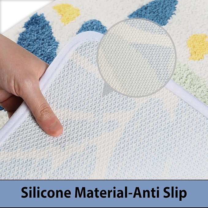 Hi Space Bathroom Rugs 24x16IN Blue Leaves Bath Mat for Bathroom Non Slip Machine Washable Soft Microfiber Absorbent Cute Bath Rug Plush for Tub Shower Sink Fluffy Home Decor Accessories