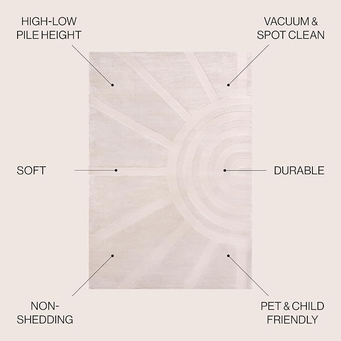 JONATHAN Y Sun Two-Tone High-Low Indoor Area Rug 5X8 White/Cream, Aelius MidCentury Scandinavian Abstract for Living Room, Bedroom, Kitchen, Easy-Cleaning, Pet-Friendly, Non-Shedding SND101B-5