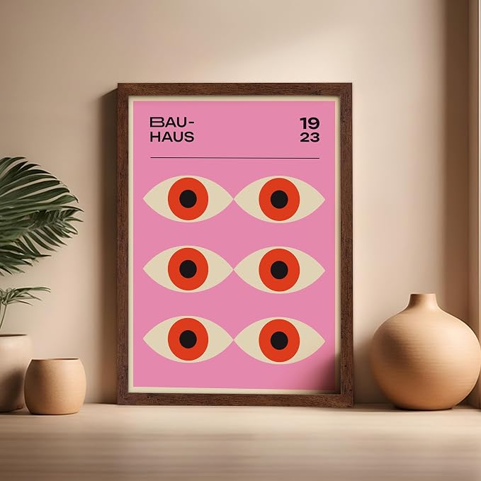 Poster Master Bauhaus Poster - Lavender Evil Eye Print - Geometric Art - Chic Boho Art - Mid Century Modern Art - Contemporary Art - Great Living Room or Bedroom Wall Decor - 16x20 Brown Framed