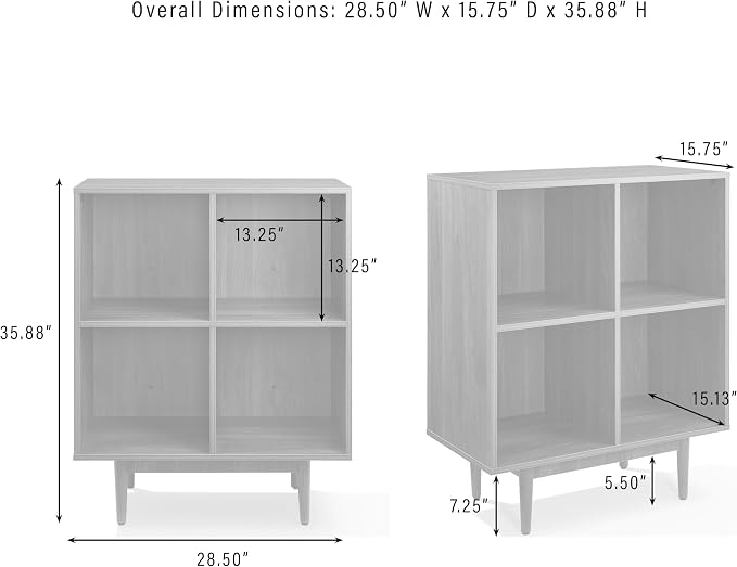 Crosley Furniture Liam Vinyl Record Storage 4 Cube Media Stand for Turntables, Mid-Century Modern Bookshelf, Walnut