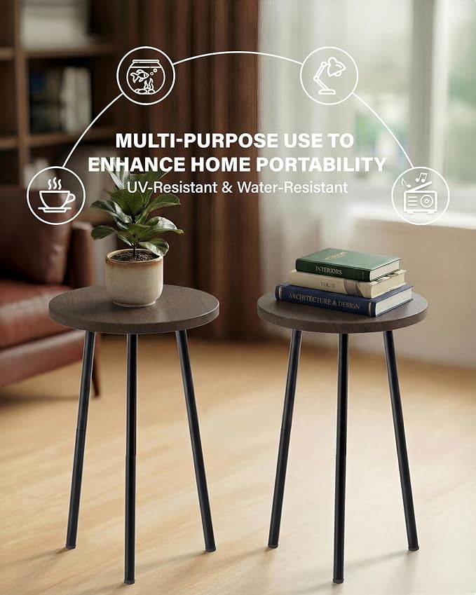 Plant Stand Indoor 2 Pack: Corner Wood 20 Inch Plant Stand Mid Century Modern Decor - Small Round Plant Table for Indoor Plants - Outdoor Plant Holder for Patio Living Room Bathroom Office (Grey Wood)