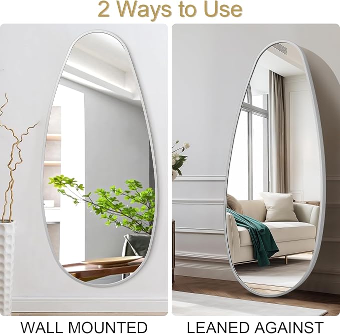 JJUUYOU Irregular Metal Frame Wall Mirror Asymmetrical Bathroom Mirror 39" X 18" Modern Horizontal or Vertical Wall Mounted Mirrors for Bedroom Living Room Bedroom Entryway Dorm,Silver