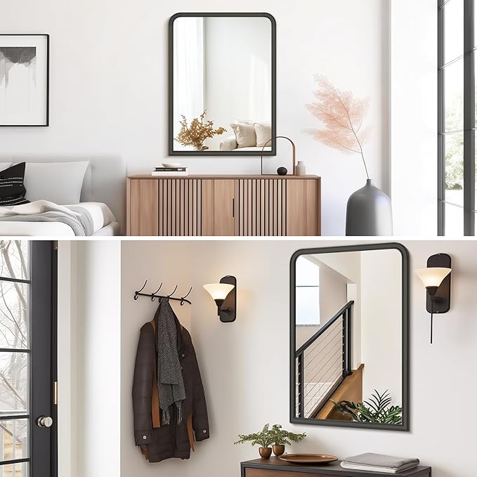 HOMECOOKIN 30" x 40" Wood Framed Mirror Bathroom Mirrors for Wall, Black Arched Wood Bathroom Vanity Mirror for Entryway, Living Room or Bedroom Home Decor