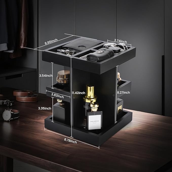 EXIN DECHEN Cologne Organizer for Men,Cologne Stand,3 Tier Wooden Perfume Shelf with Rotate,Desk Organizer,Gifts for Dad From Wife,Husband Boyfriend Birthday Gift Ideas,Valentine's Day Gifts for Men