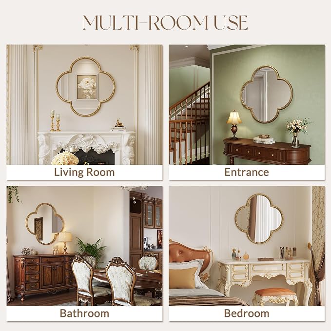 Uniclinens Gold Decorative Mirror 31.5" - Large Wall Mirror Decor with Metal Frame, Ideal for Entryway, Fireplace, Living Room, Hallway, Bathroom