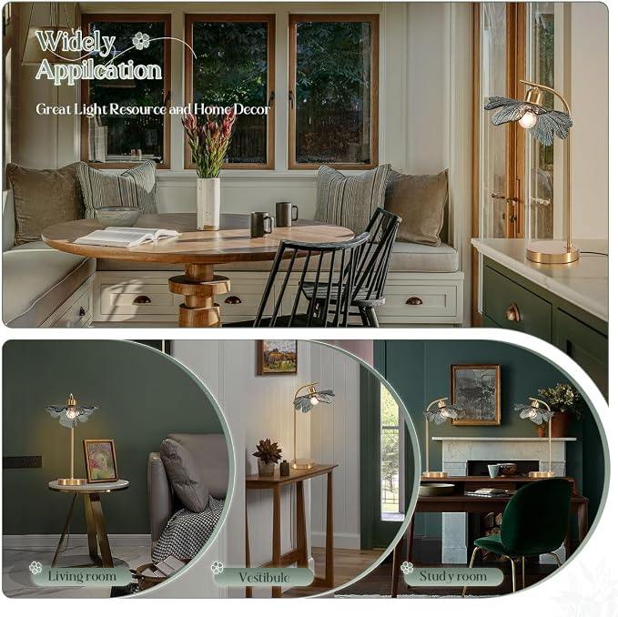 Mid Century Modern Table Lamp, Gold Touch Control Desk Lamp with Dark Green Glass Shade, Small Vintage Bedside Lamp for Living Room Bedroom Nightstand End Table
