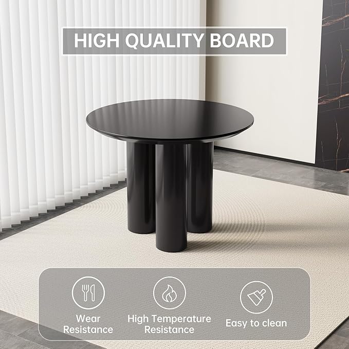 39.37" Black Round Dining Room Table, Circular Kitchen Table for 2-4 People, Modern Dining Table for Kitchen, Living Room, Bar, Space Saving, Table Only