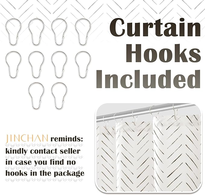 jinchan Extra Long Dark Brown and White Shower Curtain Herringbone Modern Fabric Shower Curtain Zig Zag Inky Chevron Farmhouse Shower Curtains for Bathroom Waterproof Hooks Included 70x78 inch