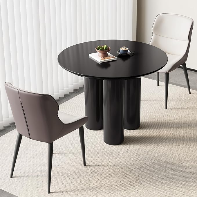 39.37" Black Round Dining Room Table, Circular Kitchen Table for 2-4 People, Modern Dining Table for Kitchen, Living Room, Bar, Space Saving, Table Only