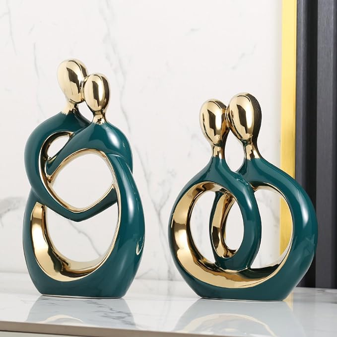 APLUSH Modern Couple Statue Home Decor, Abstract Art Ceramic Sculpture Creative Crafts Living Room Decor for Bedroom Office Coffee Table Shelf Decor,Green,Low