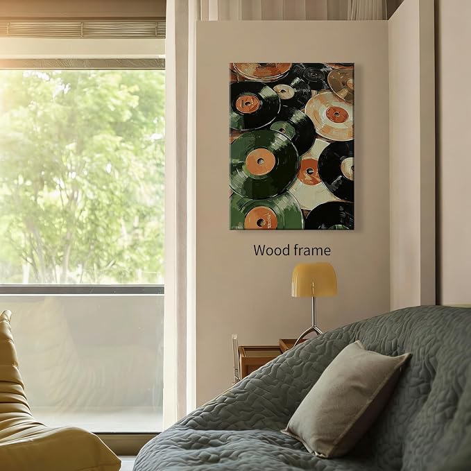 Music Vinyl Records Poster Vintage Abstract Mid Century Wall Art Modern Trendy Canvas Aesthetic Prints for Living Room Bedroom Wall Decor 012X16 inch Wood Framed Music Lovers Gifts