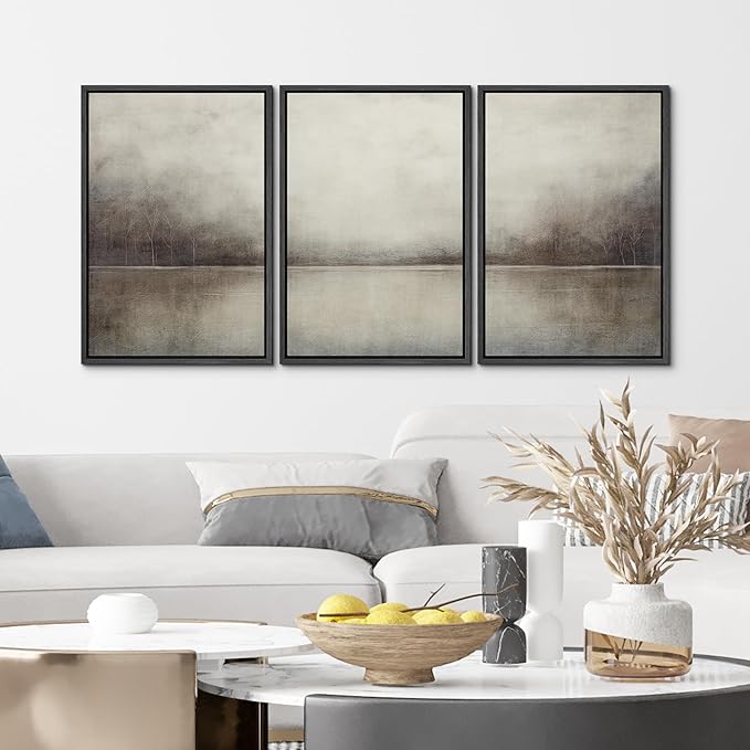 MUDECOR Framed Canvas Print Wall Art Set Abstract Landscape Nature Wilderness Illustration Modern Art Decorative Realism Rustic Vintage for Bedroom - 16"x24"x3 Black