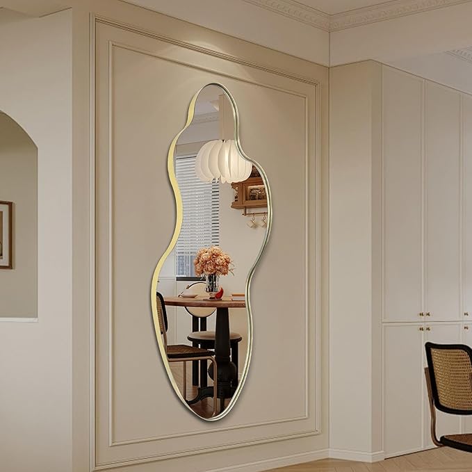 Irregular Wall Mirror, 60"x30" Gold Asymmetrical Mirrors Full Length, Large Abstract Mirrors with Metal Frame, Modern Unique Shaped Mirror for Living Room Bathroom Bedroom Hallway Entryway