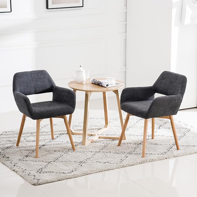 Mid Century Modern Dining Chairs Set of 2 & 4 & 6 Comfy Accent Chair Upholstered Fabric Kitchen Dining Living Room Chairs for Bedrooms Waiting Room Home Arm Desk Chair No Wheels (Charcoal, 2)