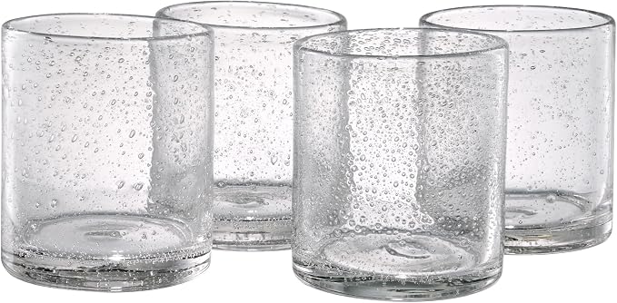 Artland 14oz Double Old Fashion Glass, Set of 4 | Iris Seeded Design, Clear | Drinking Glass for Parties and Everyday Use - Mojito, Whiskey, Cocktail | Glassware & Barware Essentials