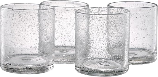 Artland 14oz Double Old Fashion Glass, Set of 4 | Iris Seeded Design, Clear | Drinking Glass for Parties and Everyday Use - Mojito, Whiskey, Cocktail | Glassware & Barware Essentials