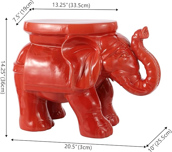 JONATHAN Y TBL1007B White Elephant 14.25" Ceramic Indoor/Outdoor Garden Stool Coastal, Contemporary, Transitional, Living Room, Bathroom, Garden Room, Patio, Red