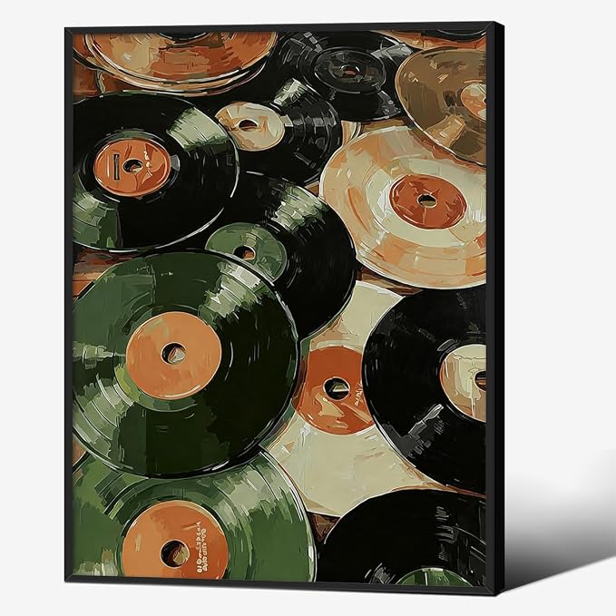 Music Vinyl Records Poster Vintage Abstract Mid Century Wall Art Modern Trendy Canvas Aesthetic Prints for Living Room Bedroom Wall Decor 016X20 inch Aluminum Framed Music Lovers Gifts