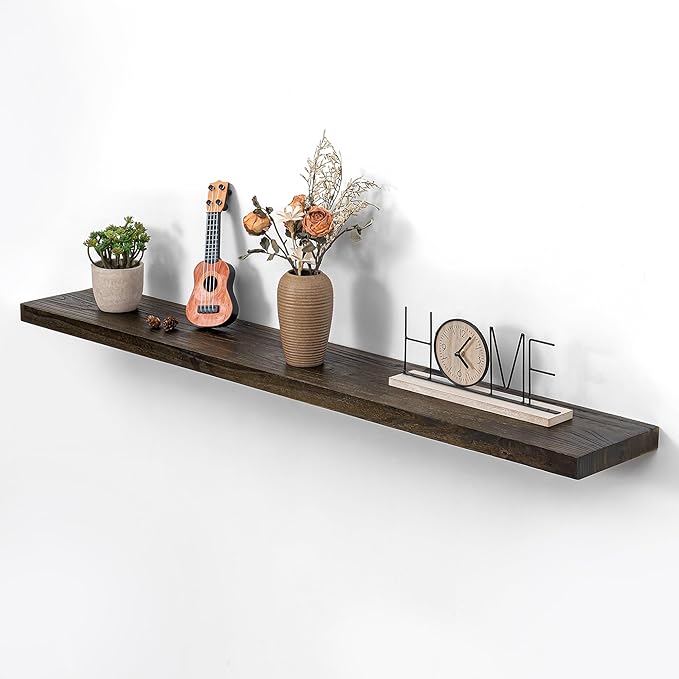 Dreamland Rustic Wood Floating Shelves for Wall Decor, Elm Wood Shelves 48 Inch Long, 8 Inch Deep Floating Shelf for Living Room Bathroom Bedroom Kitchen, 48 x 8 Wall Shelves Set of 1, Walnut Color