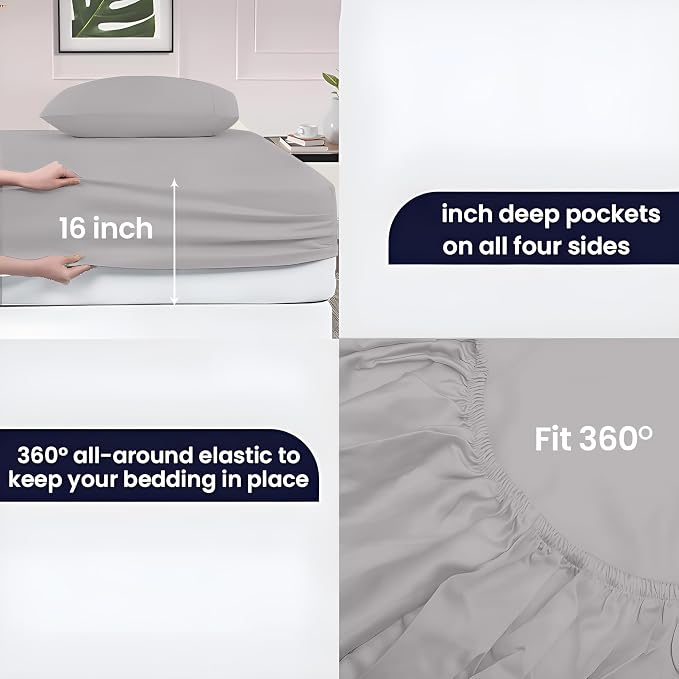 SGI bedding 100% Egyptian Cotton Sheets RV King Size 600 Thread Count Sheets Set, Soft, Cooling, 15" Deep Pocket, Luxury Hotel Bedding, Breathable, Durable - Light Grey