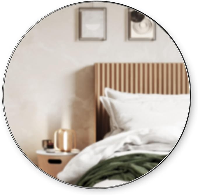 Umbra Hubba Round Wall Mirror with Metallic Frame, Modern Style for Bathroom, Entryway, Living Room and More, 34-Inch, Titanium