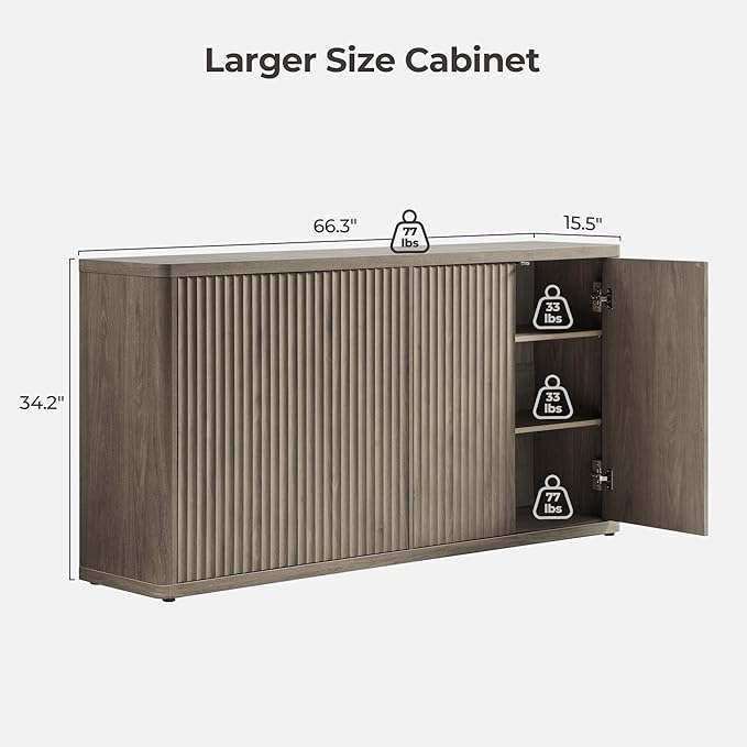 SICOTAS Buffet Cabinet with Storage Accent Sideboard with 8 Doors 132.6" Fluted Credenza Modern Buffet Table Media Console Cabinet Entryway Cabinets for Living Room Kitchen Dining Room Hallway