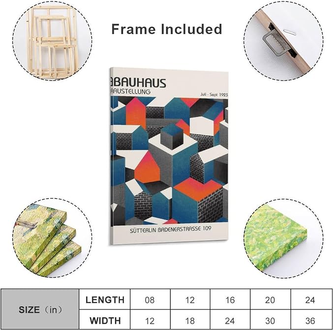 Bauhaus Poster, Bauhaus Print, Bauhaus Wall Art, Modern Home Decor, Bauhaus Exhibition Poster Poster for Room Aesthetics Canvas Wall Art Poster And Print Frame-style 24x36inch(60x90cm)