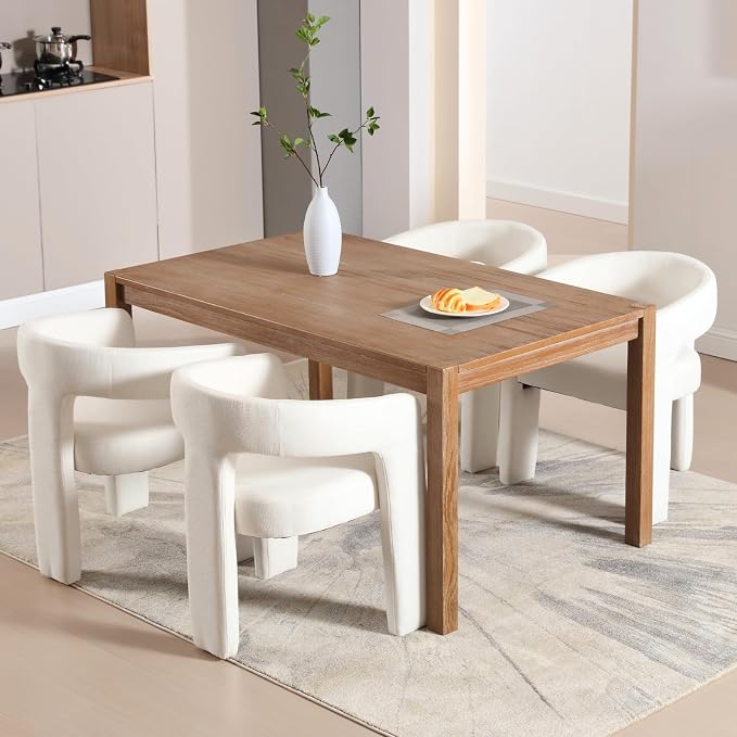 HNY Modern Barrel Kitchen & Dining Room Chairs Set of 6, Chenille Upholstered Accent Chairs with Arm, 18.5'' Wide Side Armchairs Vanity Chairs for Living Room Bedroom Makeup Small Spaces, White