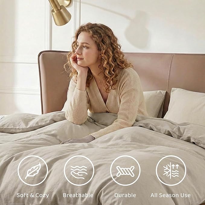 WRENSONGE Light Oatmeal Super King Comforter Set, 7 Pieces Soft Microfiber Comforters with Fitted Sheet, Flat Sheet, 2 Pillow Shams, and 2 Pillowcases- Warm Bedding Sets Super King for All Season