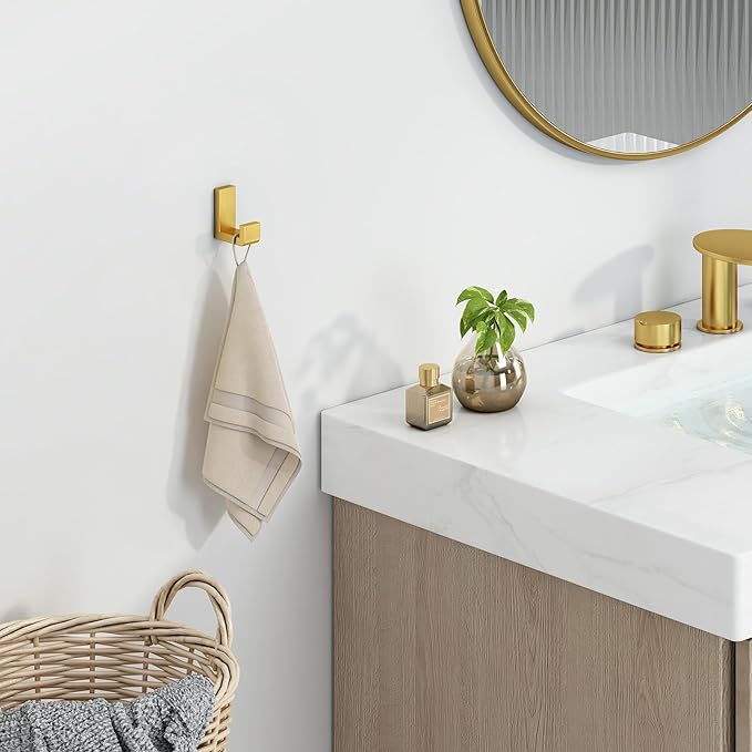 Angle Simple Towel Hook for Bathroom, SUS 304 Stainless Steel Shower Wall Coat Hook, Bath Robe Holder Hanger, Brushed Dark Gold
