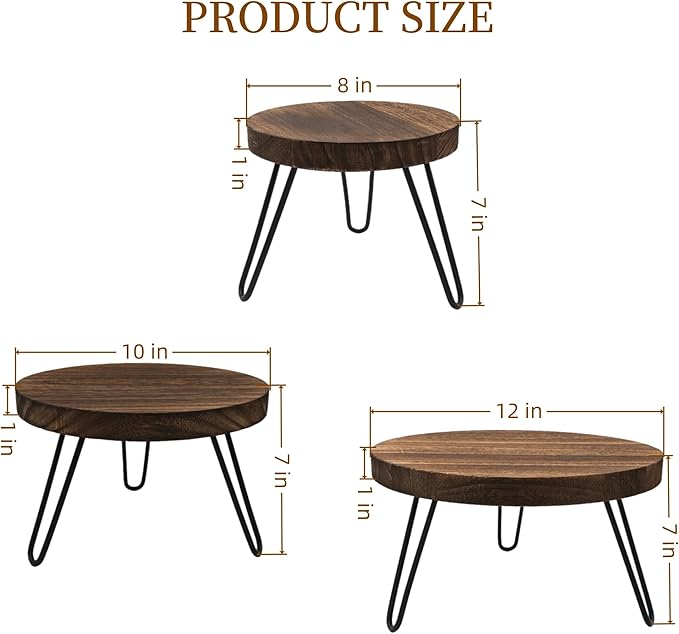 3 Pack Wood Plant Stand Indoor Outdoor, 8'' 10'' 12'' Wooden Planter Stands Fit 5-15 Inch Pot, Plant Stool Flower Pot Stand Gardening Display Pedestals for Decor Living Room Balcony, Office, Patio