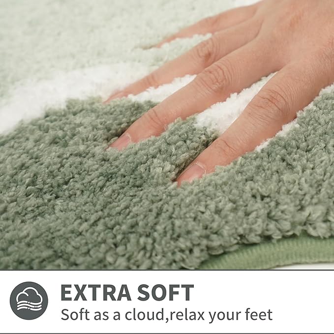 Scalloped Green Bathroom Rugs Mat,Non Slip Absorbent Quick Dry Bath Mats for Shower Room,Plush Microfiber Bath Rug for Bathroom Floor Washable Carpet for Shower Tub Sink Bedroom,17"x47"