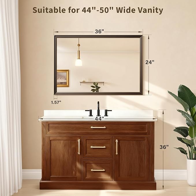 Retro Copper Effect Framed Wall Mirror, 24x36 Rectangle Mirror, Anti-desilvering Tempered Glass, Sustainable&Sturdy Frame, Anti-Rust, HD Reflection &3min Fast Setup for Bathroom Living Room