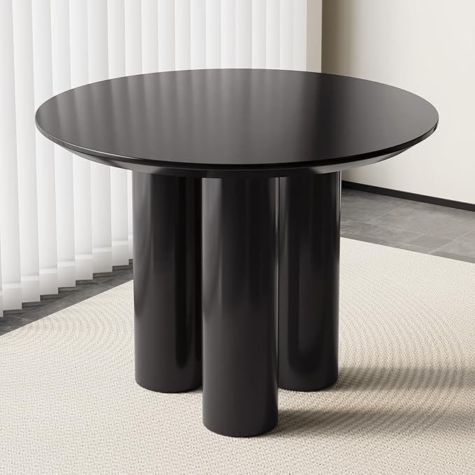 39.37" Black Round Dining Room Table, Circular Kitchen Table for 2-4 People, Modern Dining Table for Kitchen, Living Room, Bar, Space Saving, Table Only