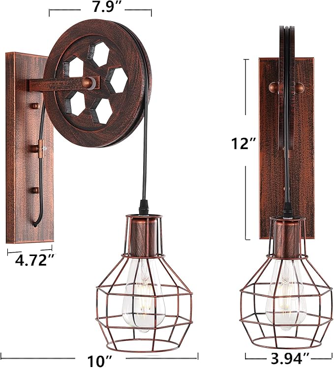 Industrial Wall Sconce 1-Light Rustic Mid Century Wall Light with Matte Iron Cage Lampshade for Indoor Lighting Barn Restaurant Wine Cellar(Rust Color)