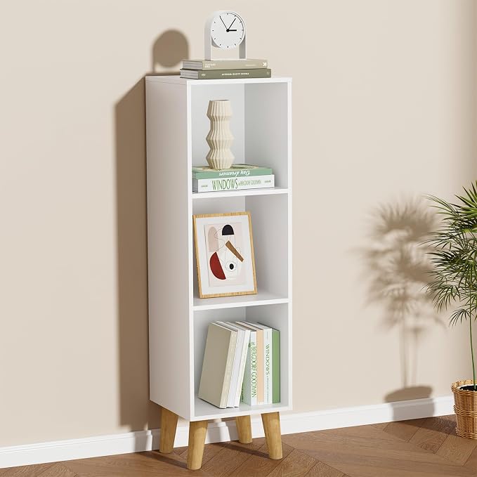 3 Cube Storage Organizer with Legs, 3 Tier Cube Low Bookcase Freestanding Storage Display Organizer for Home Office, Three-Cubes Open Shelf Short Bookshelf (White, 3 Cube)