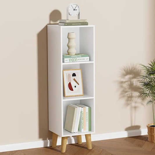 3 Cube Storage Organizer with Legs, 3 Tier Cube Low Bookcase Freestanding Storage Display Organizer for Home Office, Three-Cubes Open Shelf Short Bookshelf (White, 3 Cube)