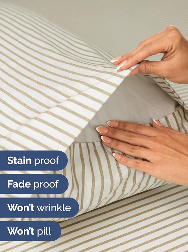 Extra Deep King Sheet Set - 6 Piece Breathable and Cooling Sheets - Hotel Luxury Bedding for Women, Men, Kids & Teens - Easy Secure Fit - Soft and Wrinkle Free with Extra Deep Pockets - Beige Stripes