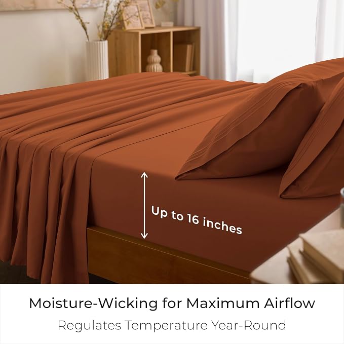 Mellanni Twin Sheets Set - 3 PC Iconic Collection Bedding - Hotel Luxury, Extra Soft, Cooling Bed Sheets - Wrinkle, Fade, Stain Resistant (Twin, Terracotta)