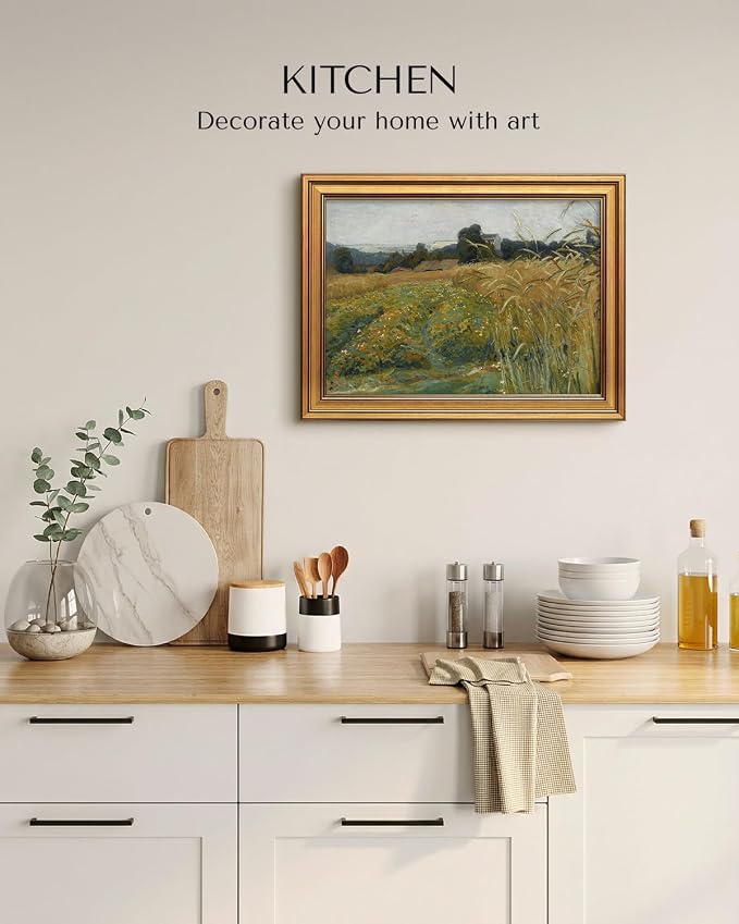 HUARCEY Gold Framed Vintage Wall Art for Living Room, Landscape Painting Prints Shelf Decor for Kitchen, Aesthetic Bedroom Wall Art, Best Gifts for Friends or Family - Harvest Whisper 16L x 12W