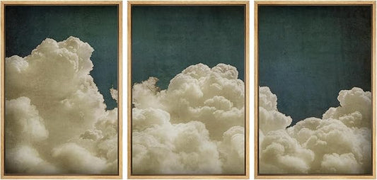 MUDECOR Framed Wall Art Print Set Vintage Cloudscape Dreamy Cotton Clouds Illustrations Modern Art Decorative Colorful Chic for Living Room, Bedroom, Office - 24"x36"x3 Natural