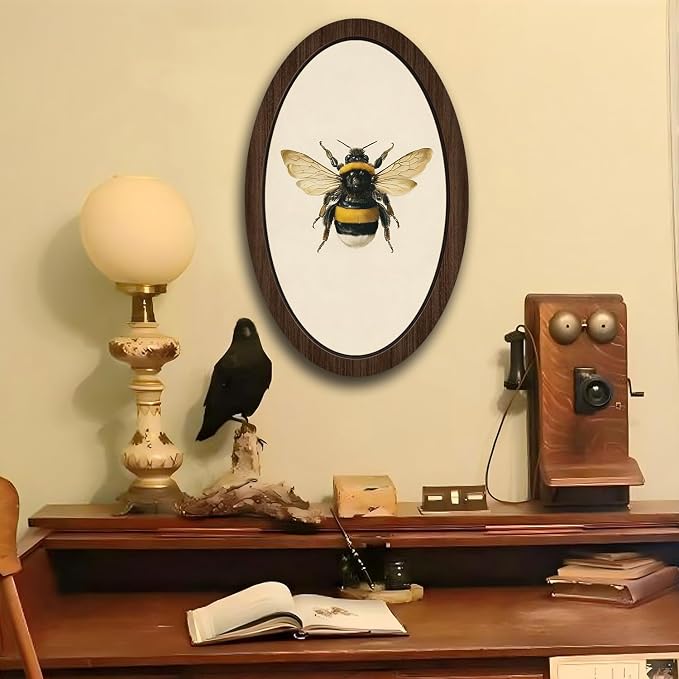 UYIKG Vintage Bee Oval Wall Art Decor,Rustic Farmhouse Cottagecore Bee Oval Wall Art,Farmhouse Country Wooden Framed Decor for Home Bedroom Living Room Reading Room 9x14.6 in