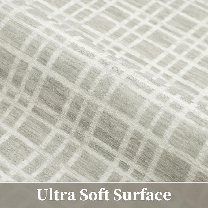 Washable Area Rug 6x9 Rug for Living Room Modern Large Area Rug for Bedroom Aesthetic Plaid Rug Non Slip Floor Cover Soft Low Pile Stain Resistant Carpet for Classroom Nursery 6'x9' Light Grey