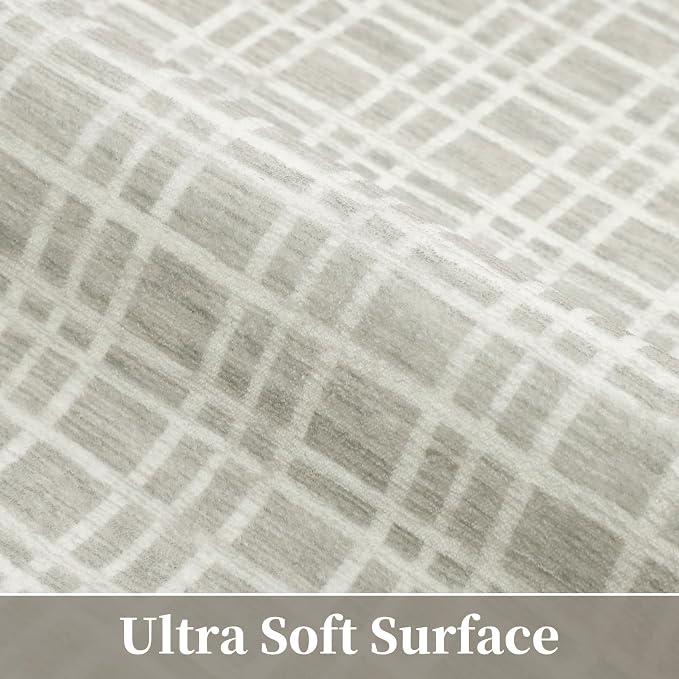 Living Room Rug 4x6 Washable Modern Bedroom Rug Aesthetic Farmhouse Grid RugsNon Slip Accent Rugs with Rubber Backing Soft Low Pile Stain Resistant Carpet for Office 4'x6' Light Grey