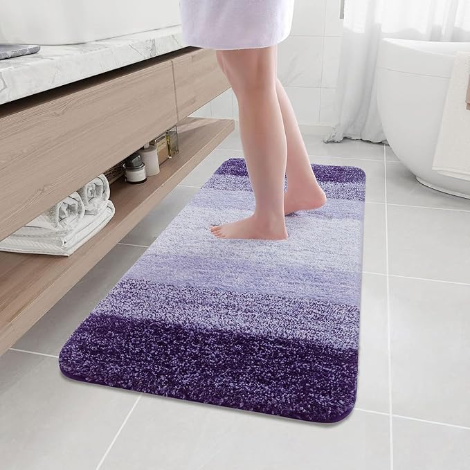 Arotive Microfiber Bathroom Rugs, Shaggy Soft and Absorbent Bath Rug, Non-Slip, Thick Plush Machine Washable Dry Bath Mats for Bathroom, Tub and Shower, 47x17, Dark Purple, Rectangular